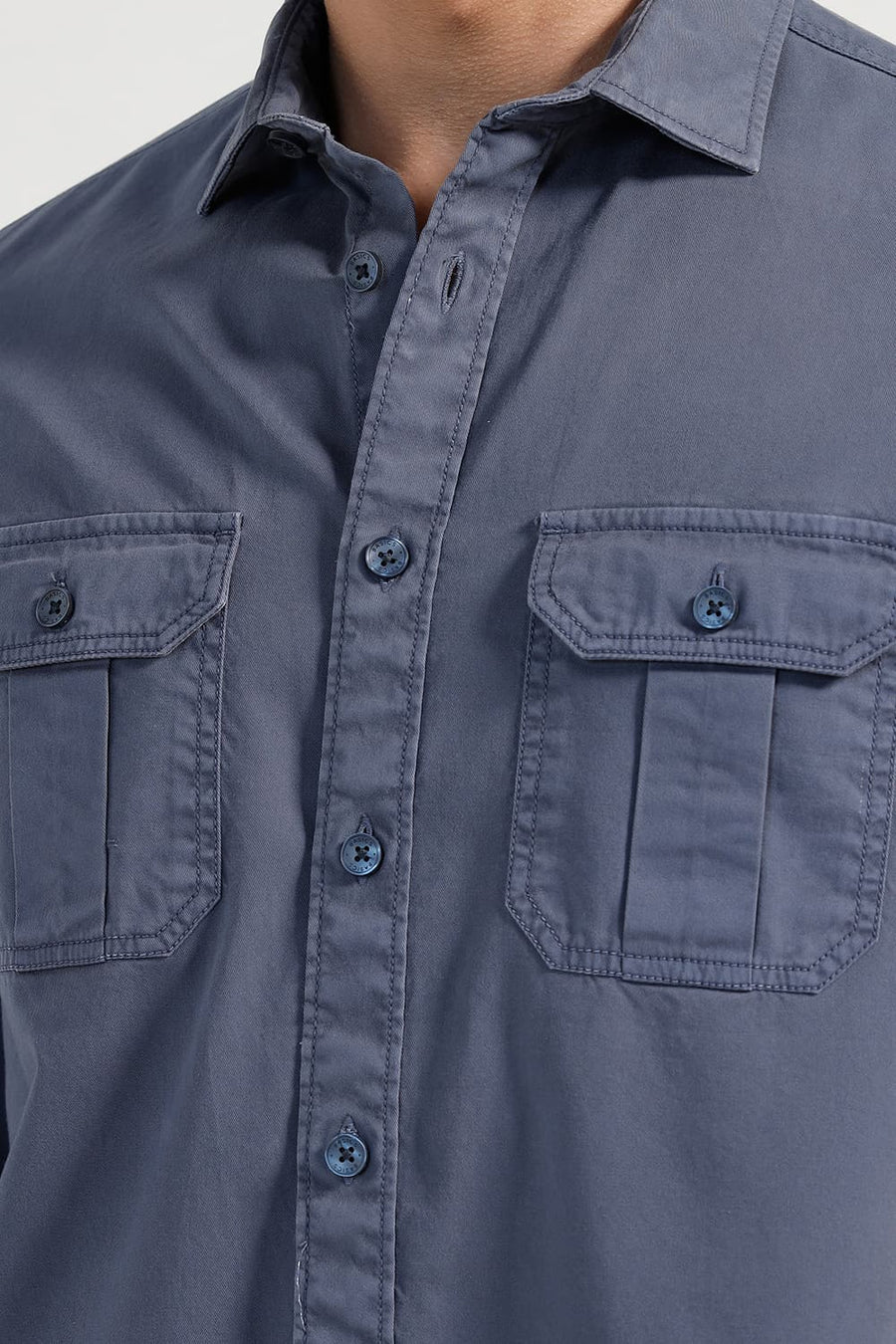 BASICS RELAXED FIT NAVY ASHES COTTON TWILL SHIRT