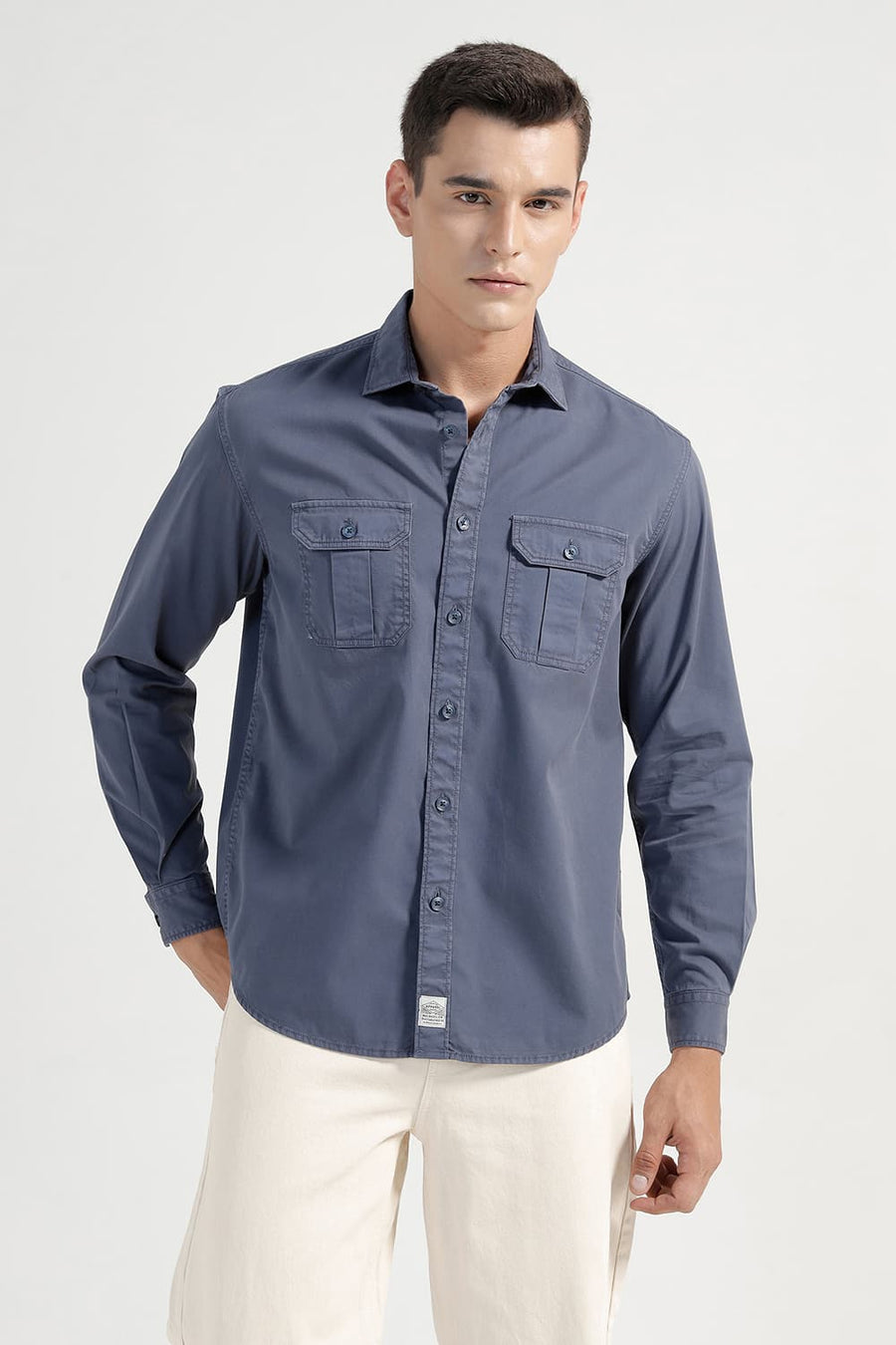 BASICS RELAXED FIT NAVY ASHES COTTON TWILL SHIRT