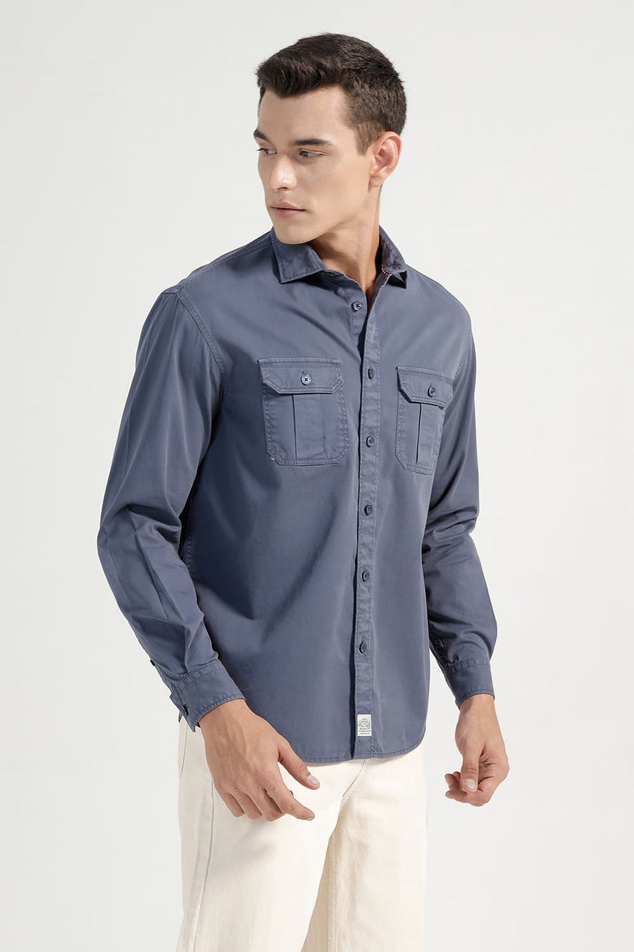 BASICS RELAXED FIT NAVY ASHES COTTON TWILL SHIRT