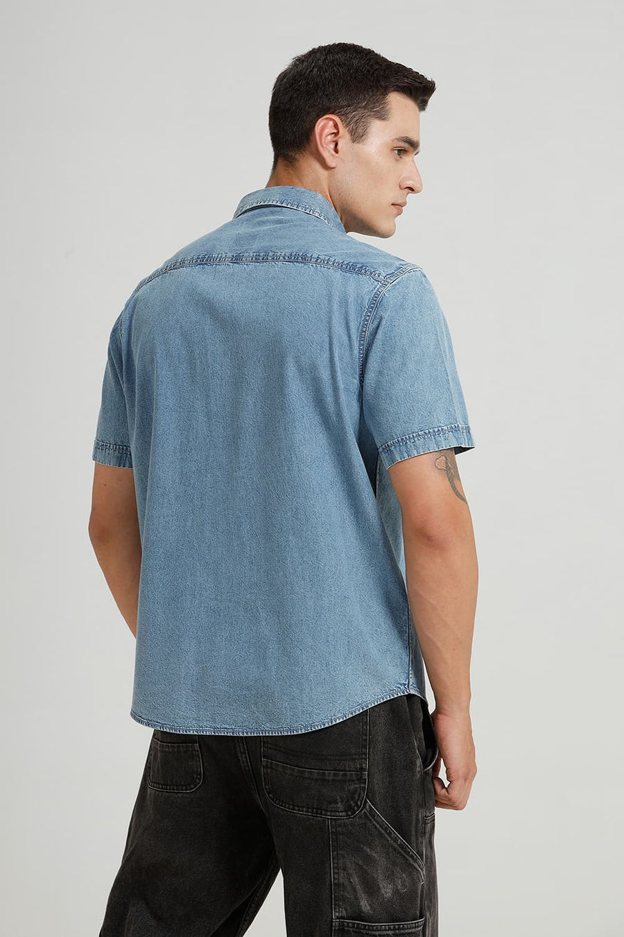 BASICS RELAXED FIT BLUE JASPER INDIGO HALFSLEEVES SHIRT