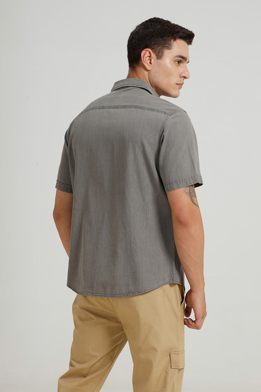 BASICS RELAXED FIT PROFILE GREY COTTON SULPHUR HALFSLEEVES SHIRT