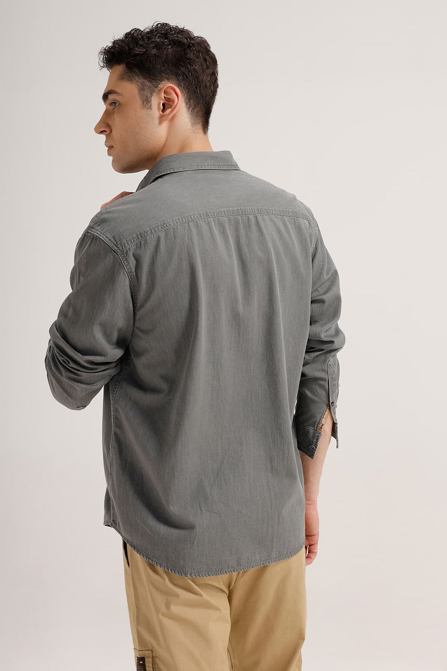 BASICS RELAXED FIT PROFILE GREY COTTON SULPHUR SHIRT