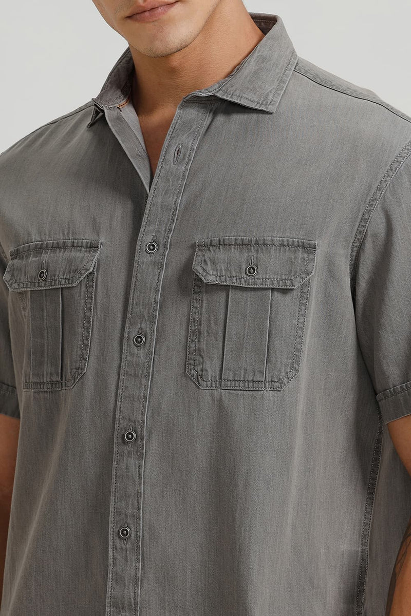 RELAXED FIT COTTON SULPHUR HALFSLEEVES SHIRT