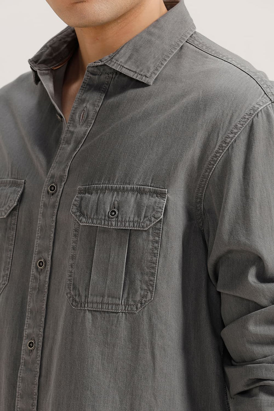 BASICS RELAXED FIT PROFILE GREY COTTON SULPHUR SHIRT