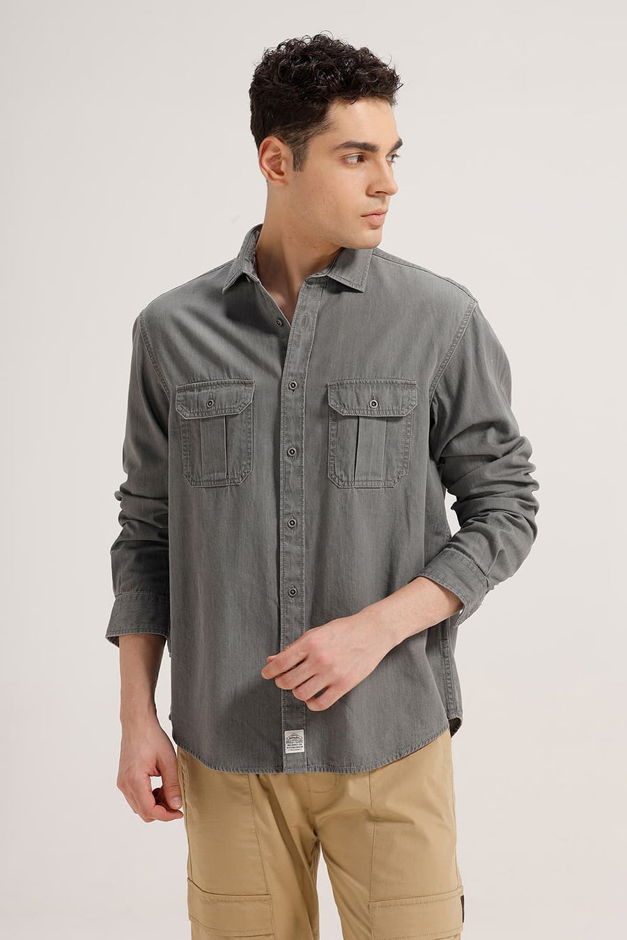 BASICS RELAXED FIT PROFILE GREY COTTON SULPHUR SHIRT