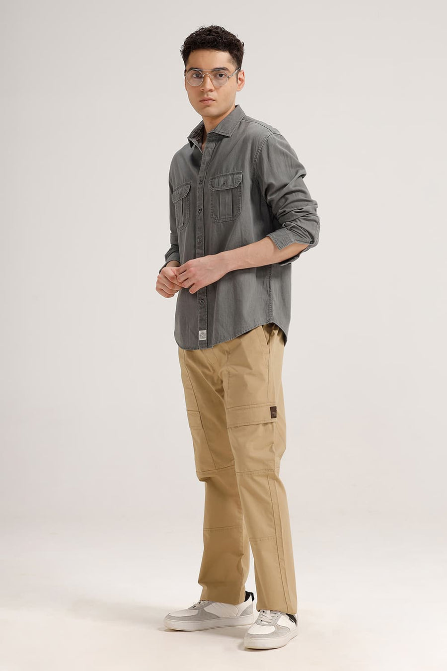 BASICS RELAXED FIT PROFILE GREY COTTON SULPHUR SHIRT