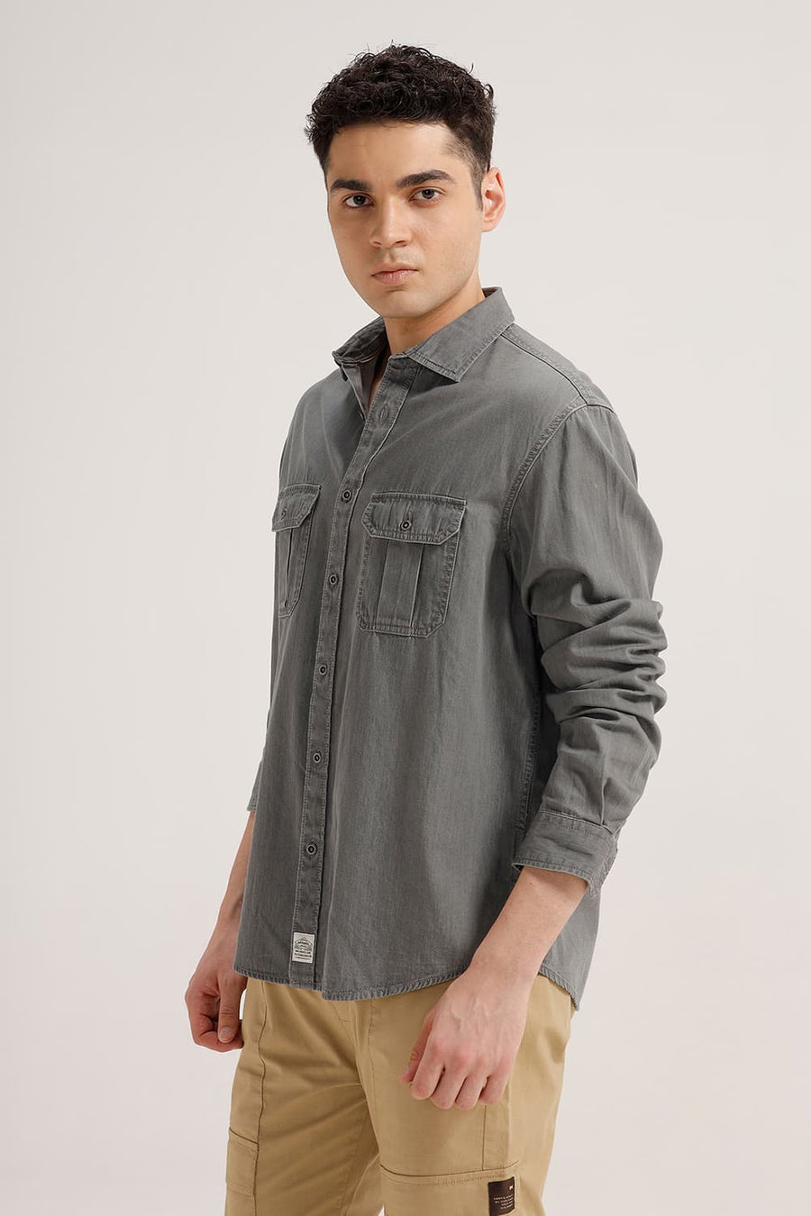 BASICS RELAXED FIT PROFILE GREY COTTON SULPHUR SHIRT