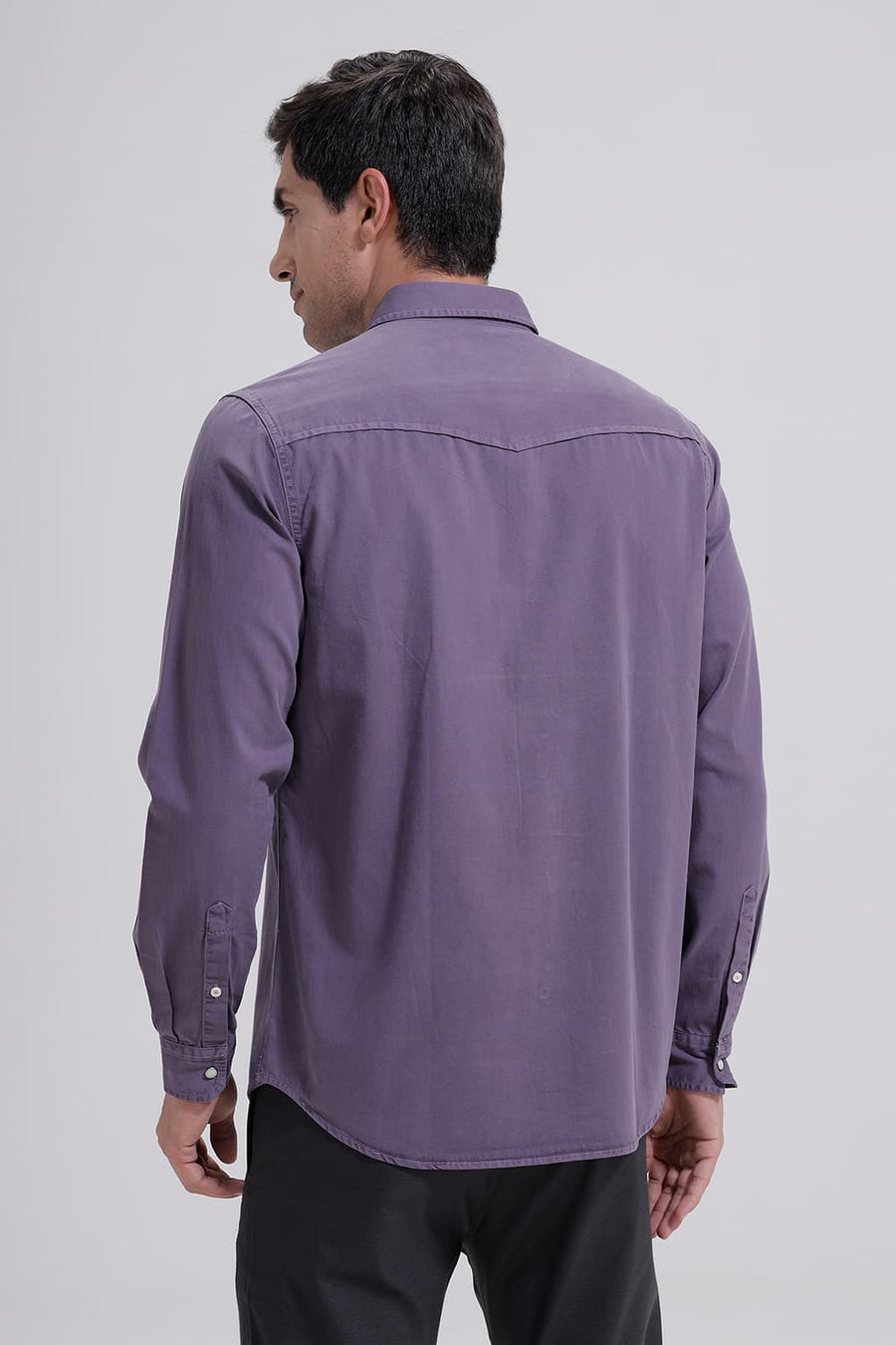 BASICS SLIM FIT PURPLE ASH COTTON TWILL SHIRT