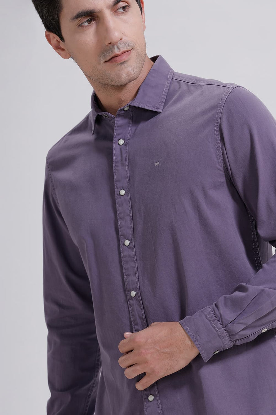BASICS SLIM FIT PURPLE ASH COTTON TWILL SHIRT