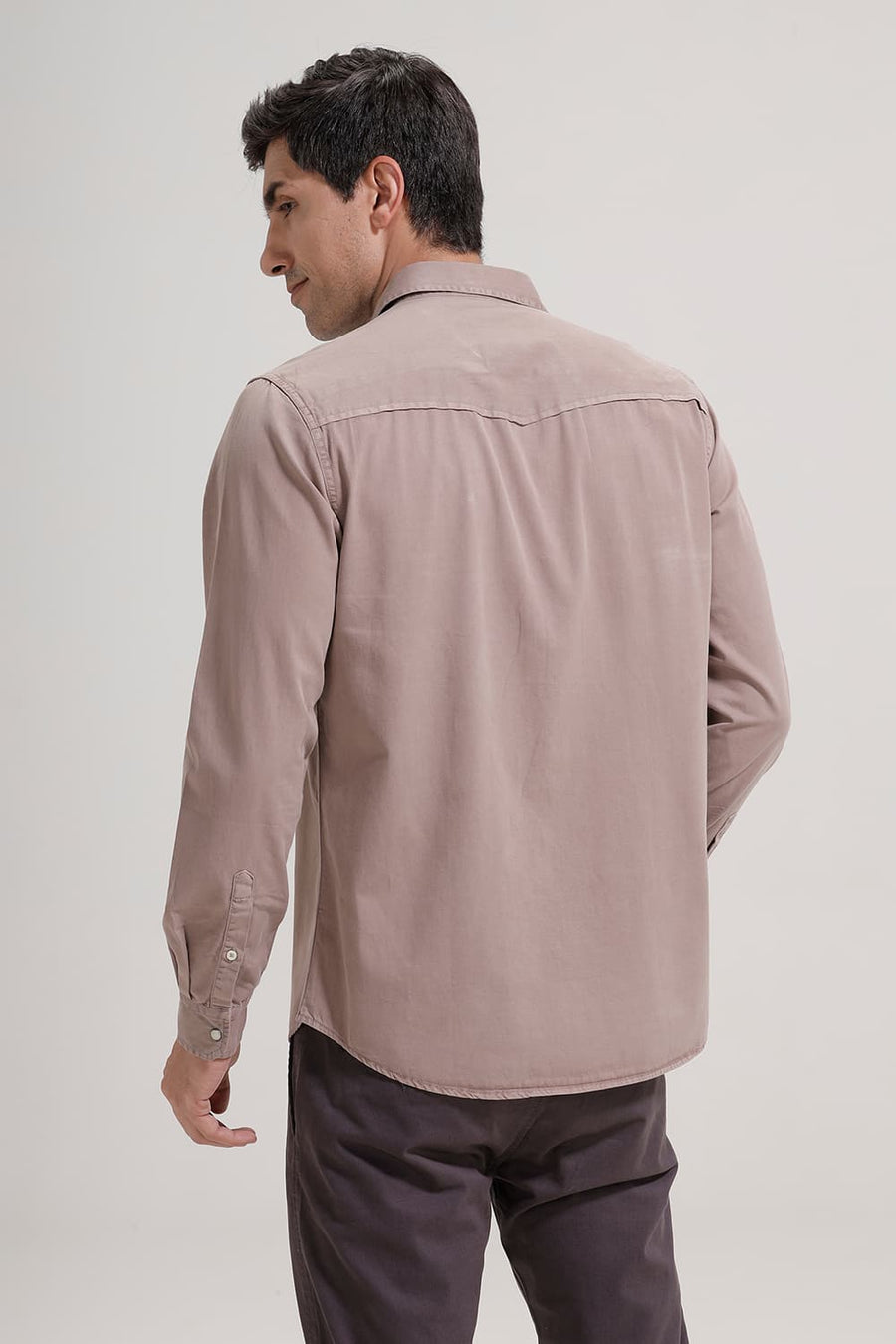 BASICS SLIM FIT MOUNTAIN BROWN COTTON TWILL SHIRT