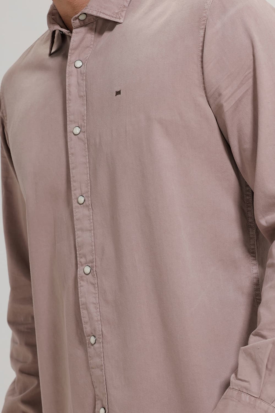 BASICS SLIM FIT MOUNTAIN BROWN COTTON TWILL SHIRT