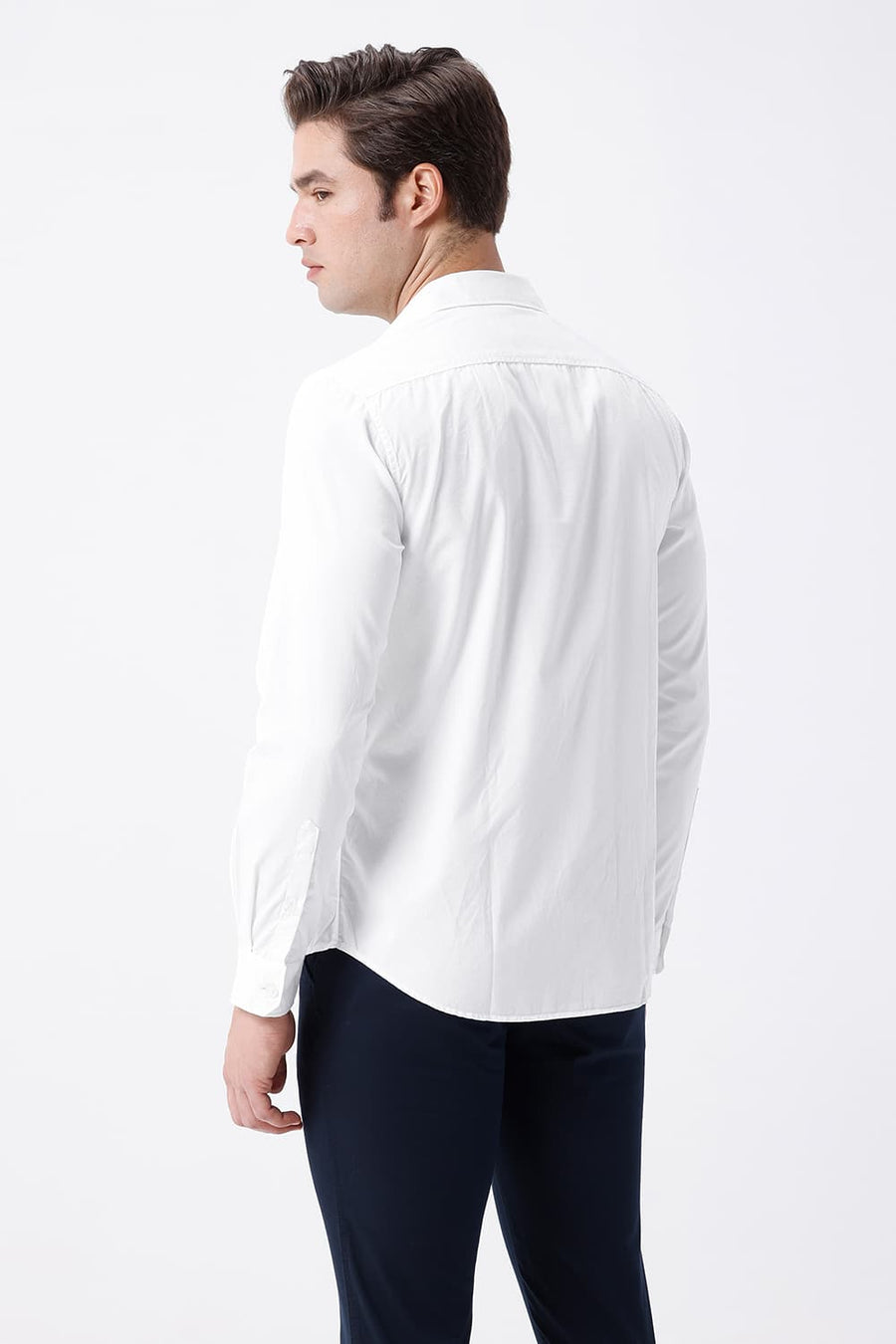 BASICS SLIM FIT LUCENT WHITE COTTON POLYESTER CAVALRY TWILL SHIRT