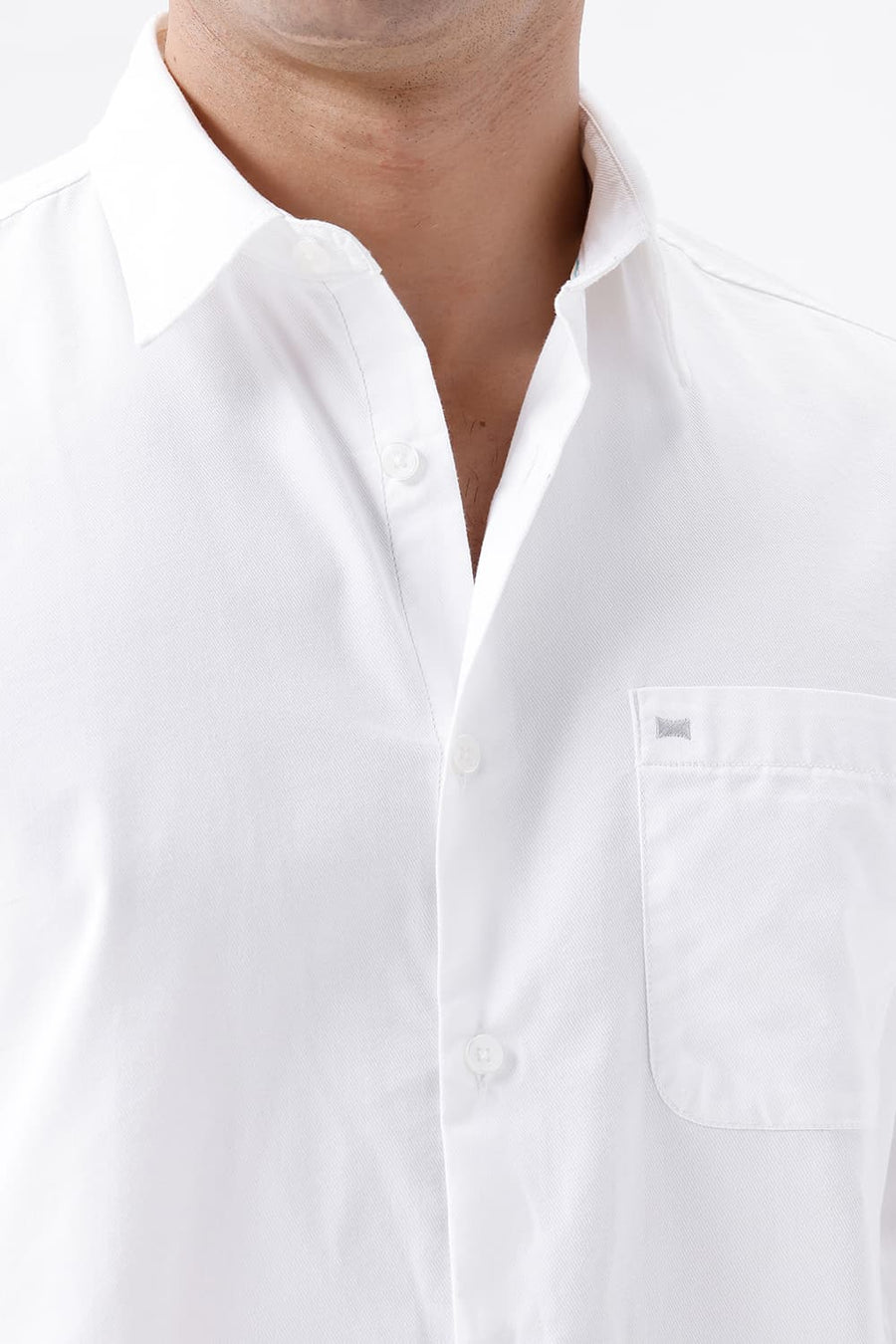 BASICS SLIM FIT LUCENT WHITE COTTON POLYESTER CAVALRY TWILL SHIRT