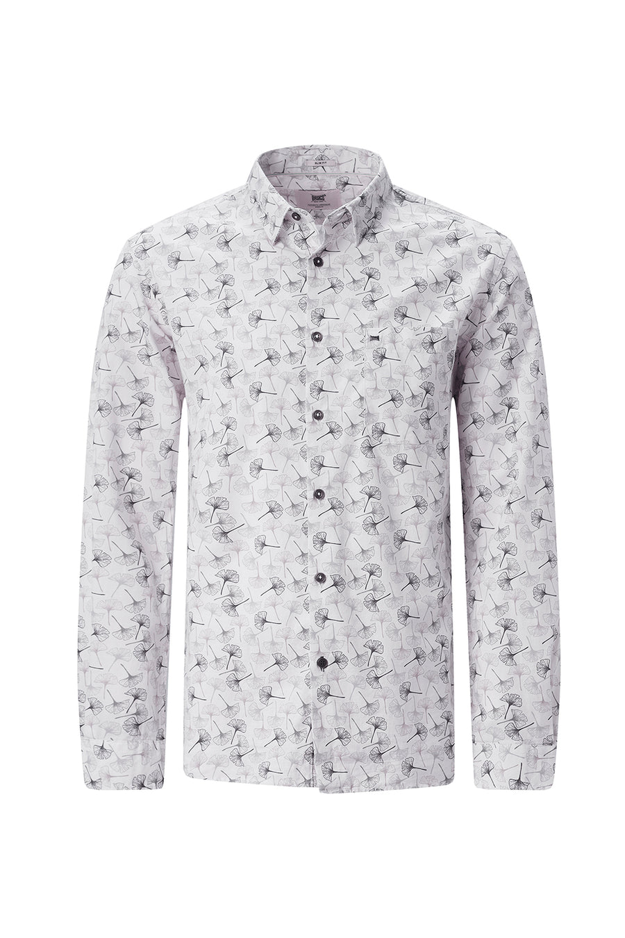 BASICS SLIM FIT BEIGE FOREST COTTON SLUB PRINTED SHIRT
