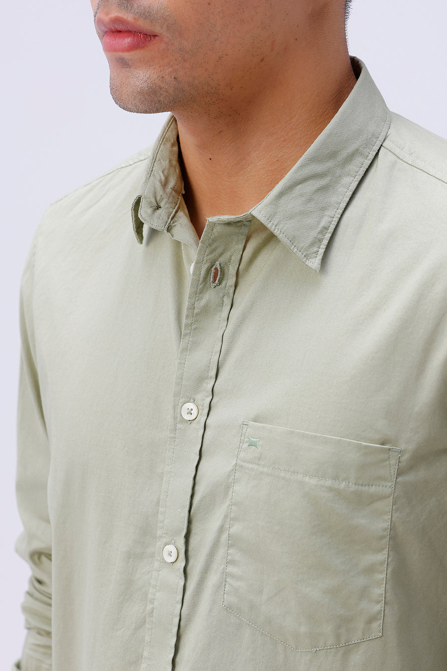 BASICS SLIM FIT GREEN COTTON OXFORD SHIRT