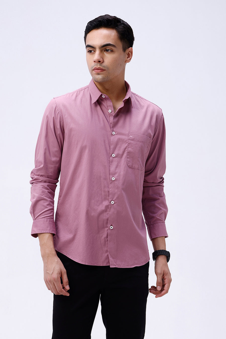 BASICS SLIM FIT GRAPE PINK COTTON TWILL SHIRT