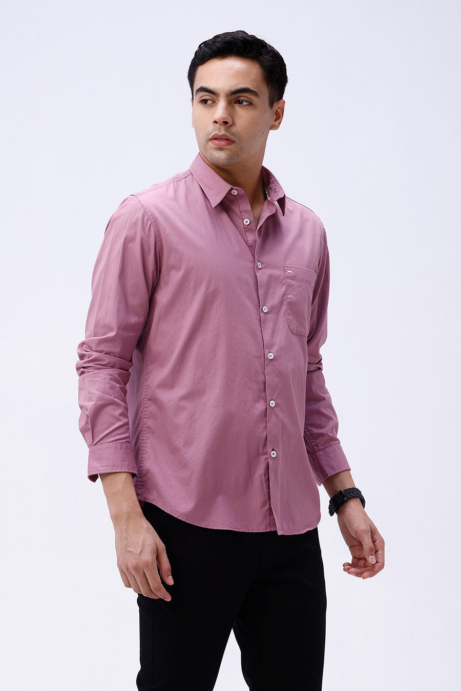 BASICS SLIM FIT GRAPE PINK COTTON TWILL SHIRT