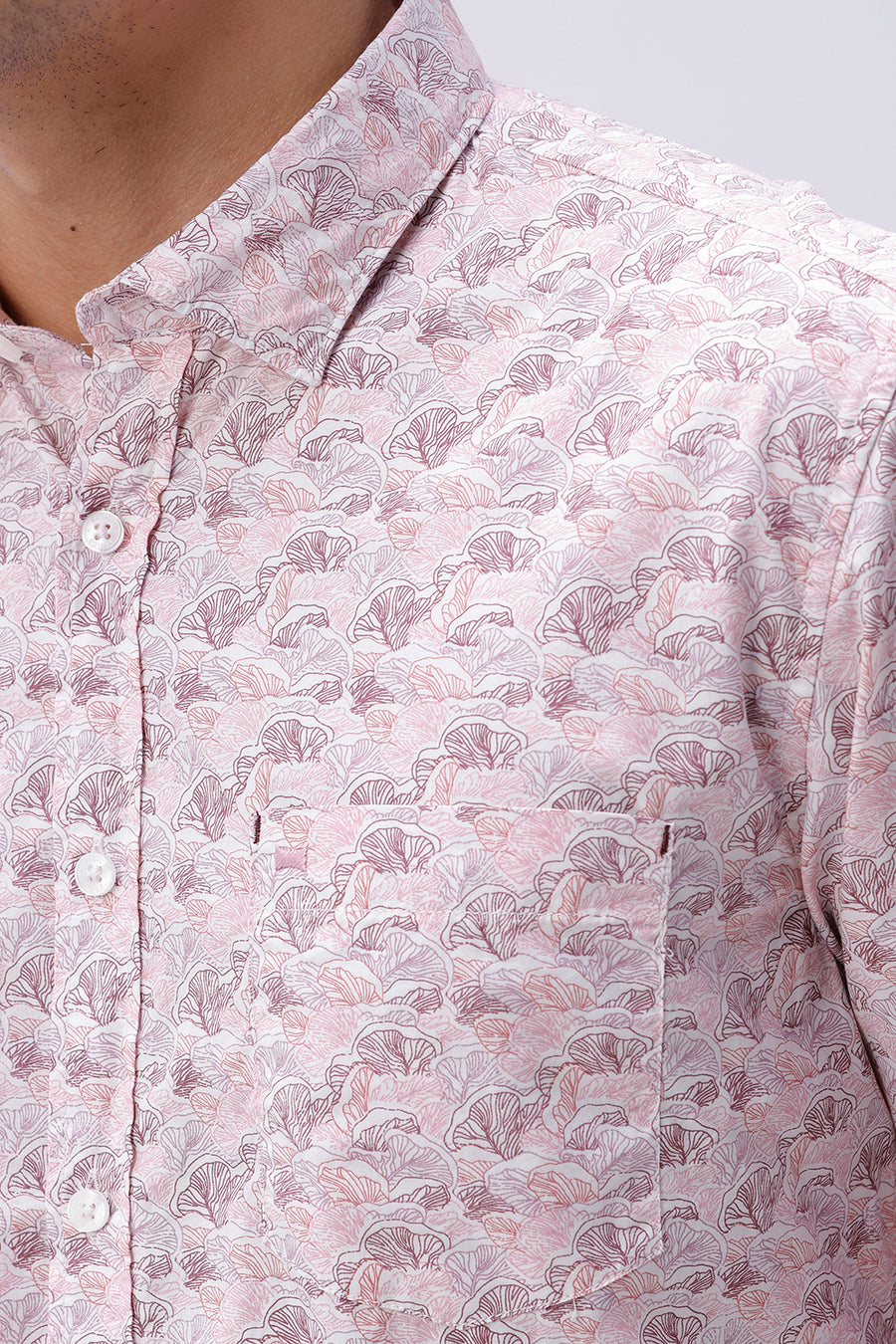 BASICS SLIM FIT CORAL PINK COTTON POPLIN PRINTED SHIRT