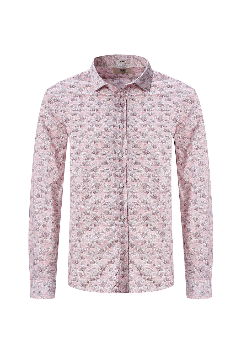 BASICS SLIM FIT CORAL PINK COTTON POPLIN PRINTED SHIRT