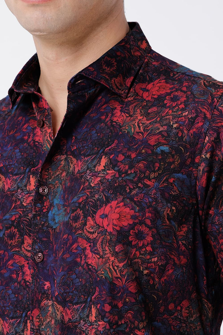 BASICS SLIM FIT WINDSOR MAROON COTTON DIDITAL PRINTED SHIRT