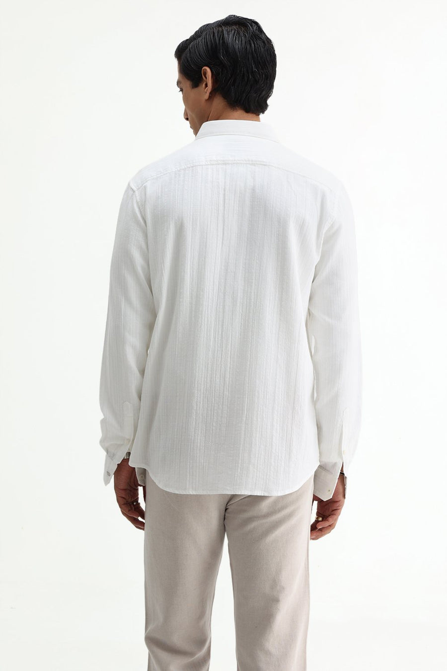 BASICS SLIM FIT BLUE COTTON DOBBY STRIPE SHIRT