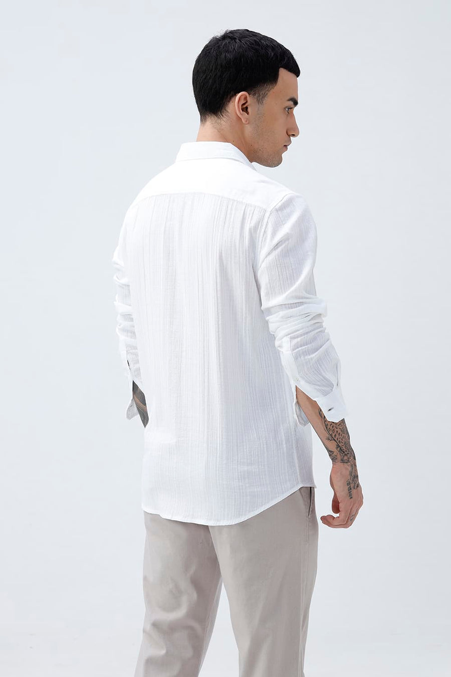 BASICS SLIM FIT BLUE COTTON DOBBY STRIPE SHIRT