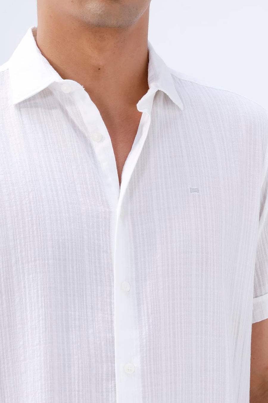 BASICS SLIM FIT BLUE COTTON DOBBY STRIPE HALFSLEEVES SHIRT