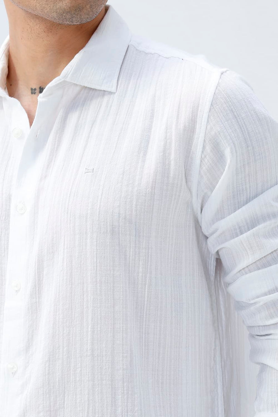 BASICS SLIM FIT BLUE COTTON DOBBY STRIPE SHIRT