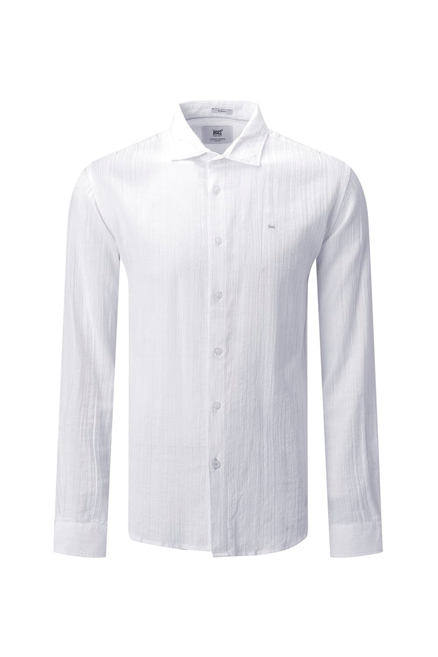 BASICS SLIM FIT BLUE COTTON DOBBY STRIPE SHIRT