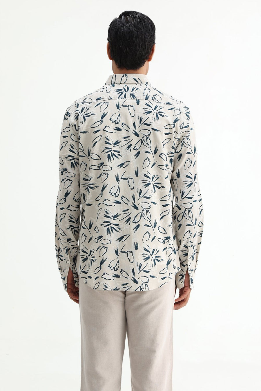 BASICS SLIM FIT BLUE COTTON DOBBY STRIPE SHIRT