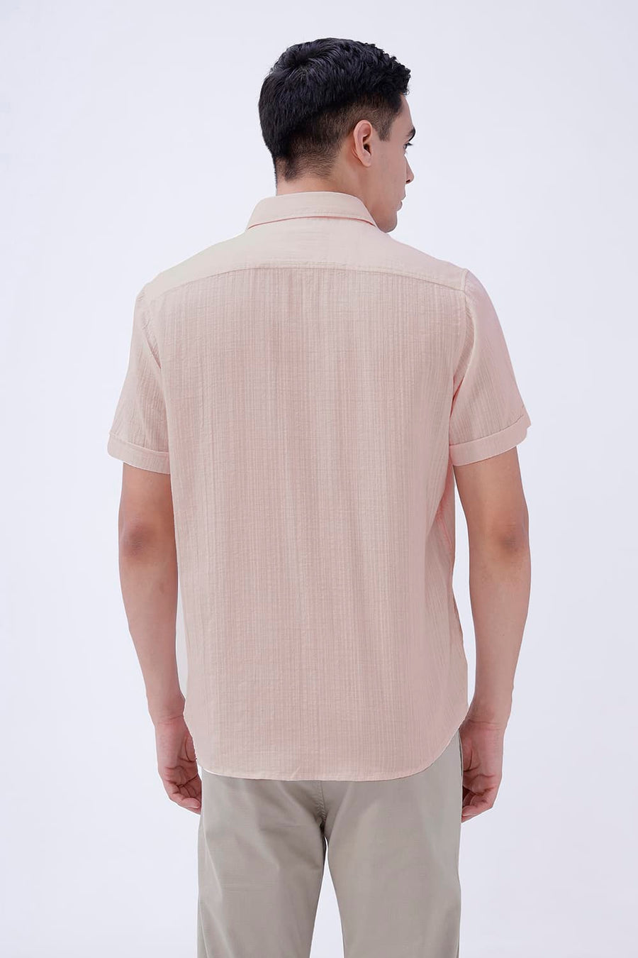 BASICS SLIM FIT BLUE COTTON DOBBY STRIPE HALFSLEEVES SHIRT