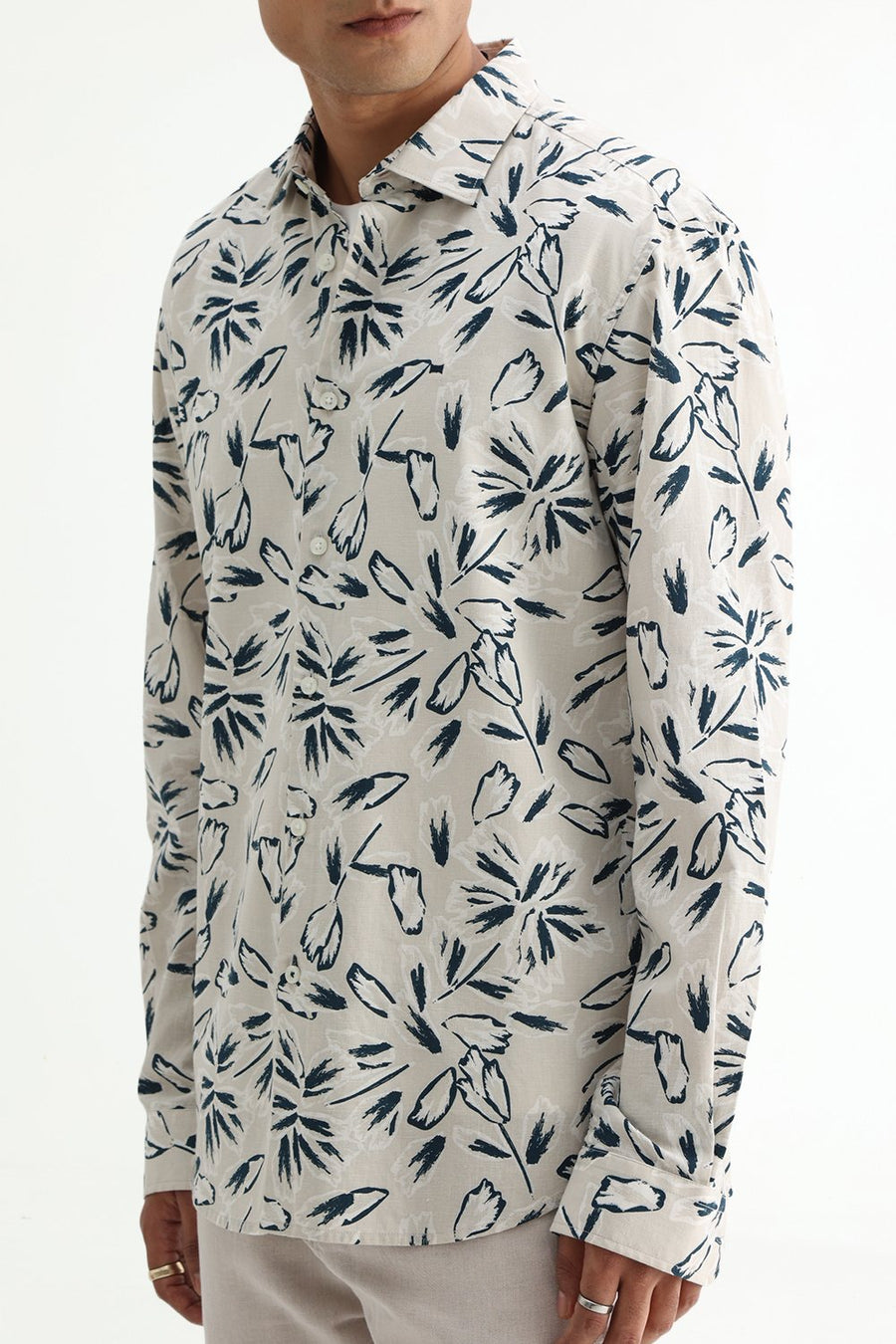 BASICS SLIM FIT BLUE COTTON DOBBY STRIPE SHIRT