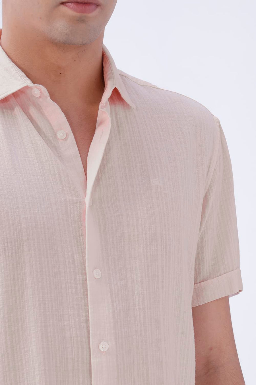BASICS SLIM FIT BLUE COTTON DOBBY STRIPE HALFSLEEVES SHIRT