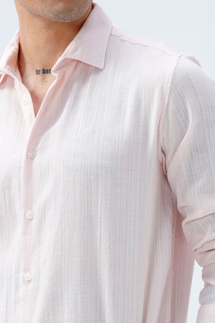 BASICS SLIM FIT BLUE COTTON DOBBY STRIPE SHIRT