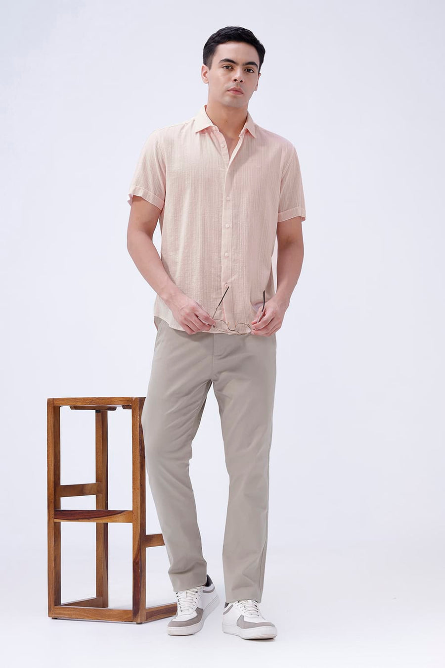 BASICS SLIM FIT BLUE COTTON DOBBY STRIPE HALFSLEEVES SHIRT