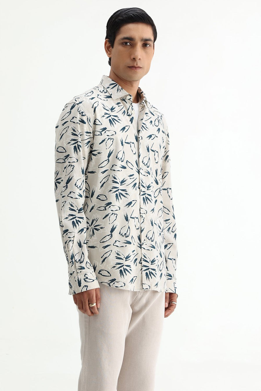 BASICS SLIM FIT BLUE COTTON DOBBY STRIPE SHIRT