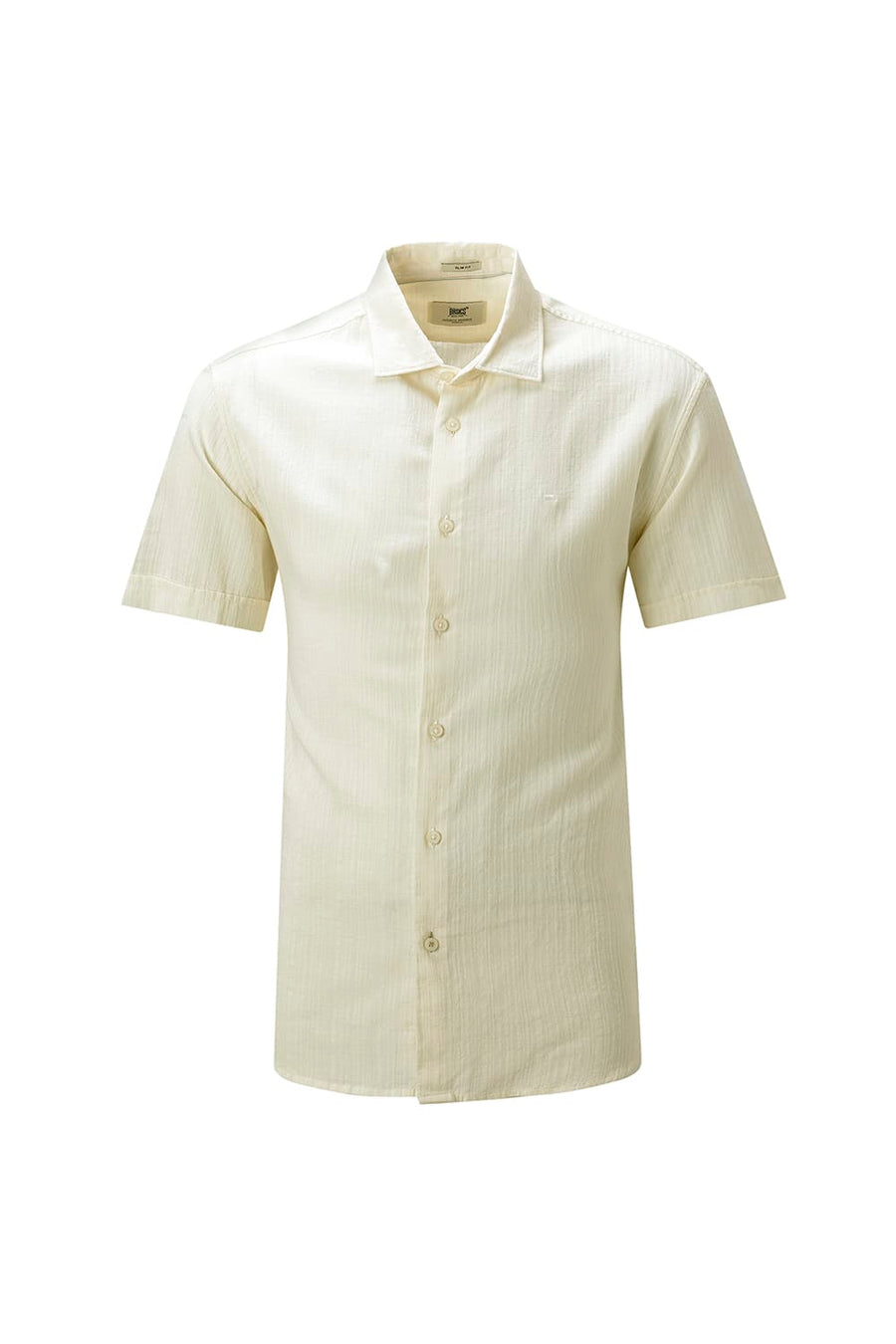 BASICS SLIM FIT BEIGE COTTON DOBBY STRIPE HALFSLEEVES SHIRT