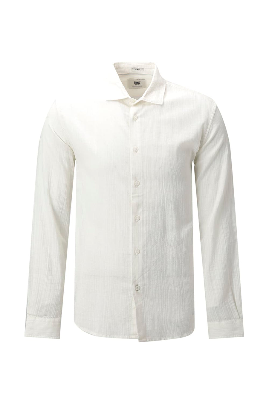 BASICS SLIM FIT BEIGE COTTON DOBBY STRIPE SHIRT