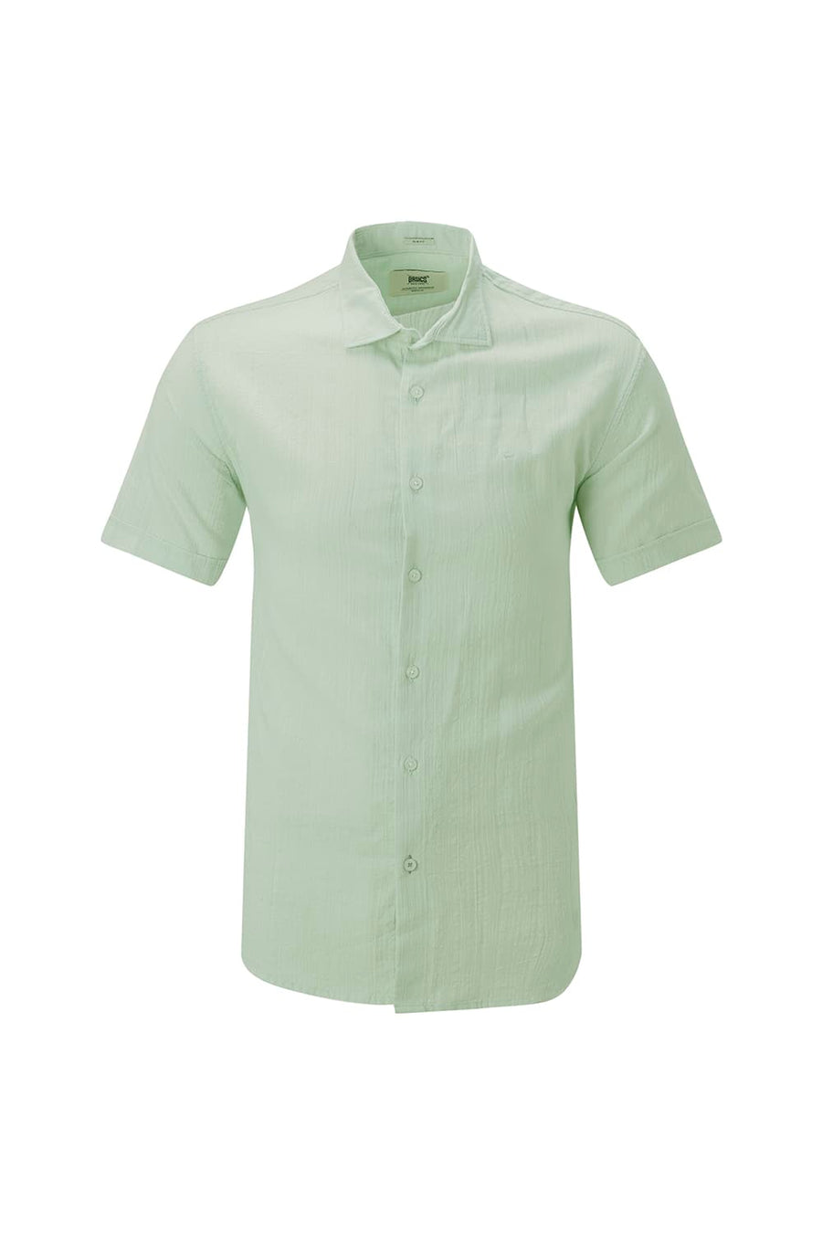 BASICS SLIM FIT GREEN COTTON DOBBY STRIPE HALFSLEEVES SHIRT