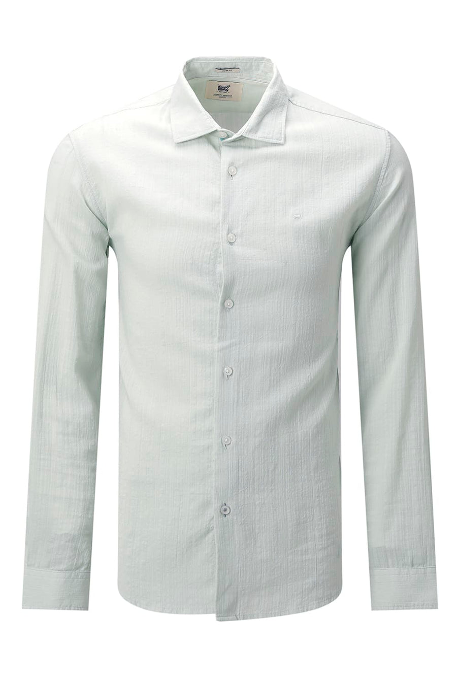 BASICS SLIM FIT GREEN COTTON DOBBY STRIPE SHIRT