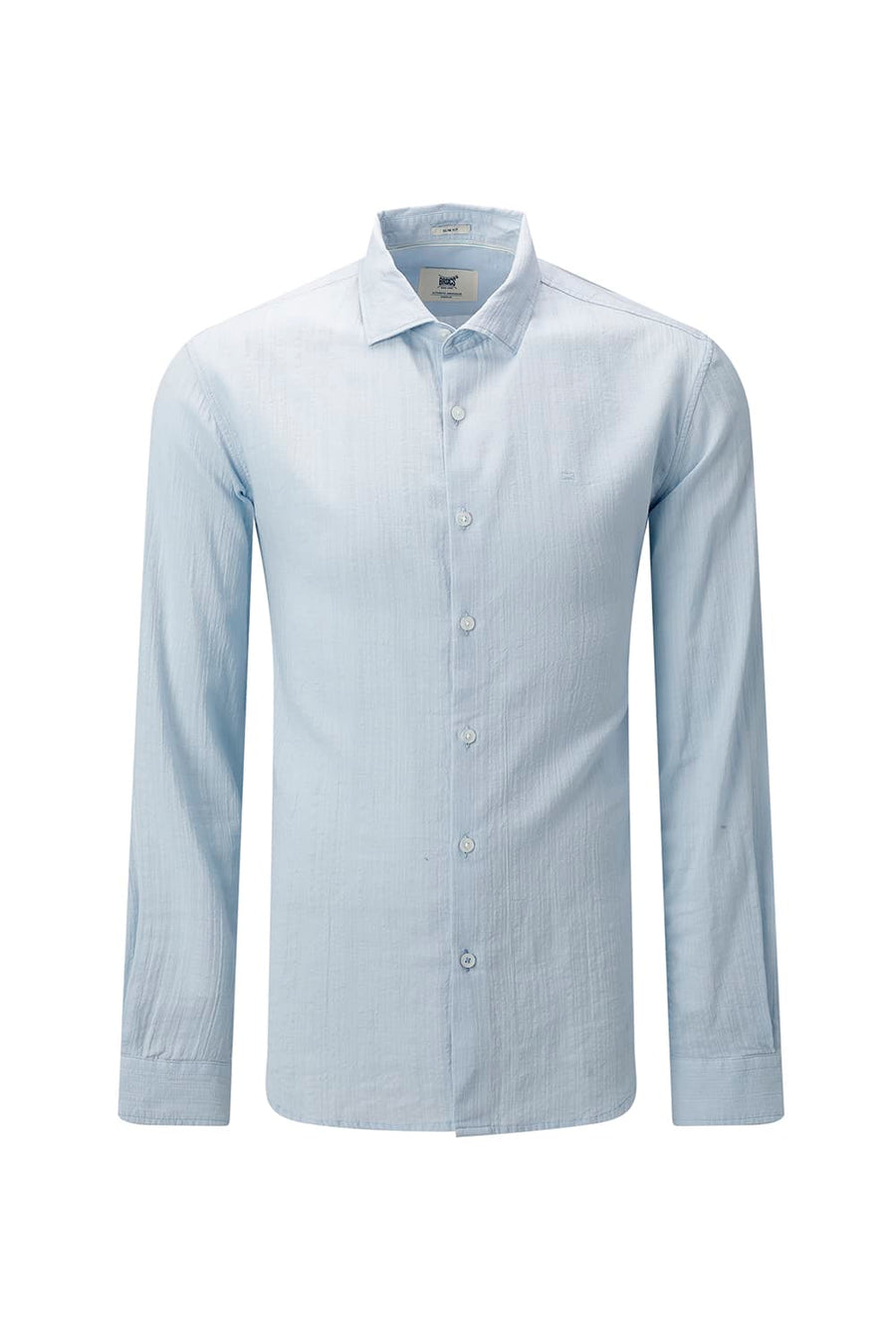 BASICS SLIM FIT BLUE COTTON DOBBY STRIPE SHIRT