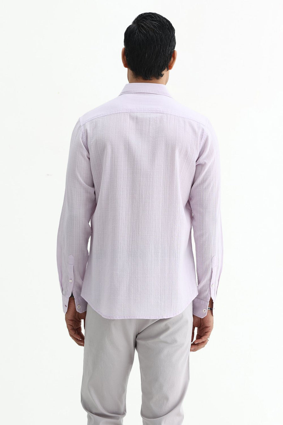 BASICS SLIM FIT GREEN COTTON DOBBY STRIPE SHIRT