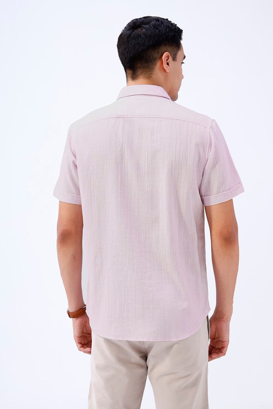 BASICS SLIM FIT GREEN COTTON DOBBY STRIPE HALFSLEEVES SHIRT