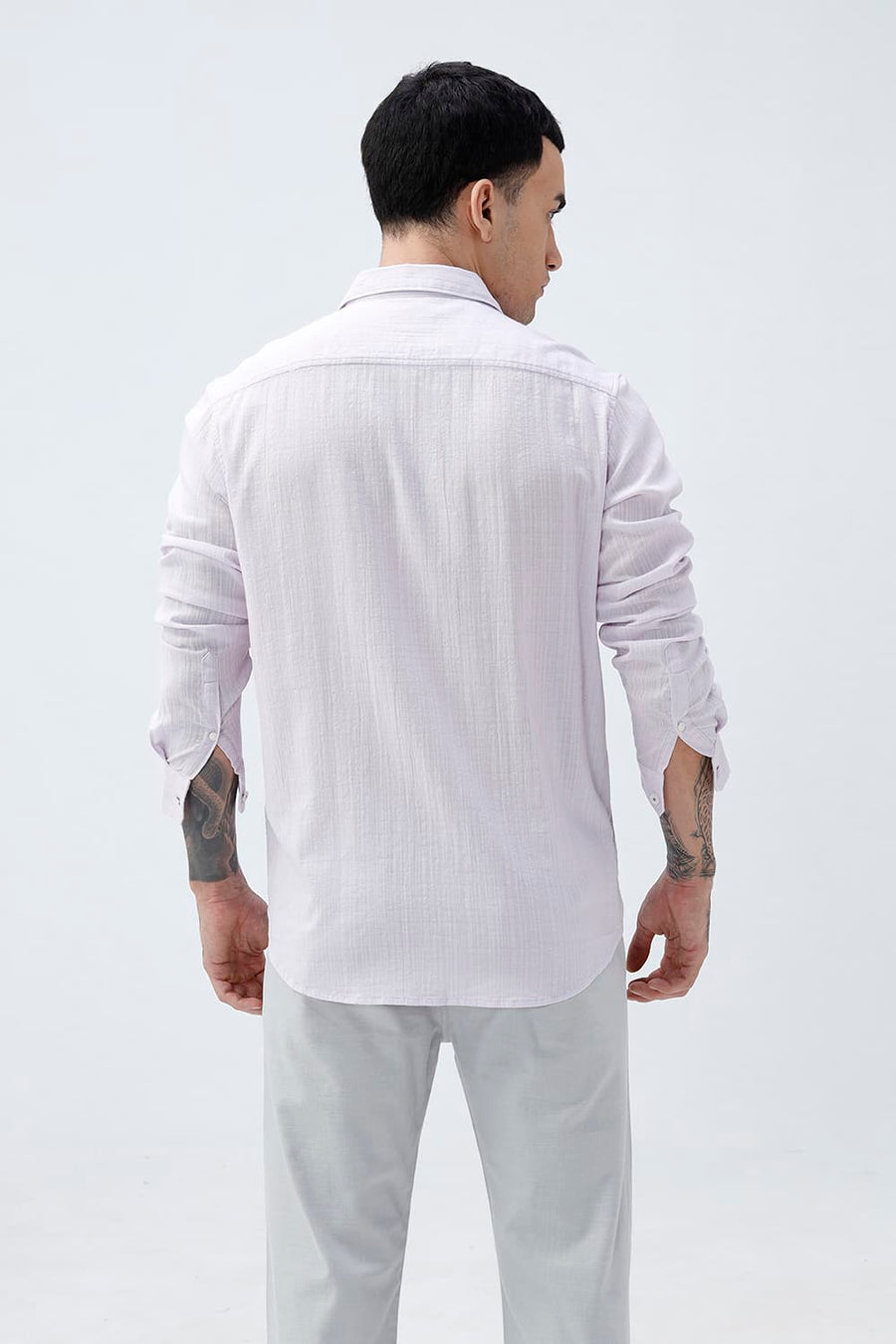 BASICS SLIM FIT GREEN COTTON DOBBY STRIPE SHIRT