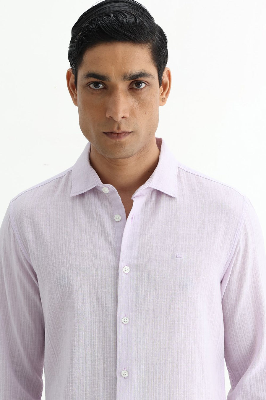 BASICS SLIM FIT GREEN COTTON DOBBY STRIPE SHIRT