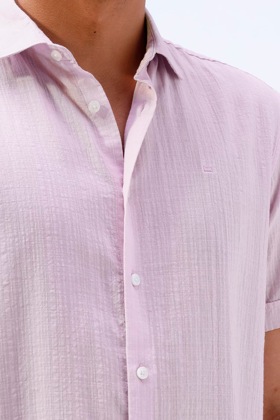 BASICS SLIM FIT GREEN COTTON DOBBY STRIPE HALFSLEEVES SHIRT