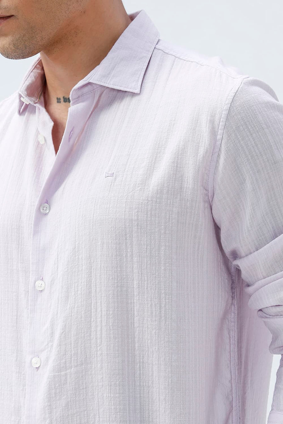 BASICS SLIM FIT GREEN COTTON DOBBY STRIPE SHIRT