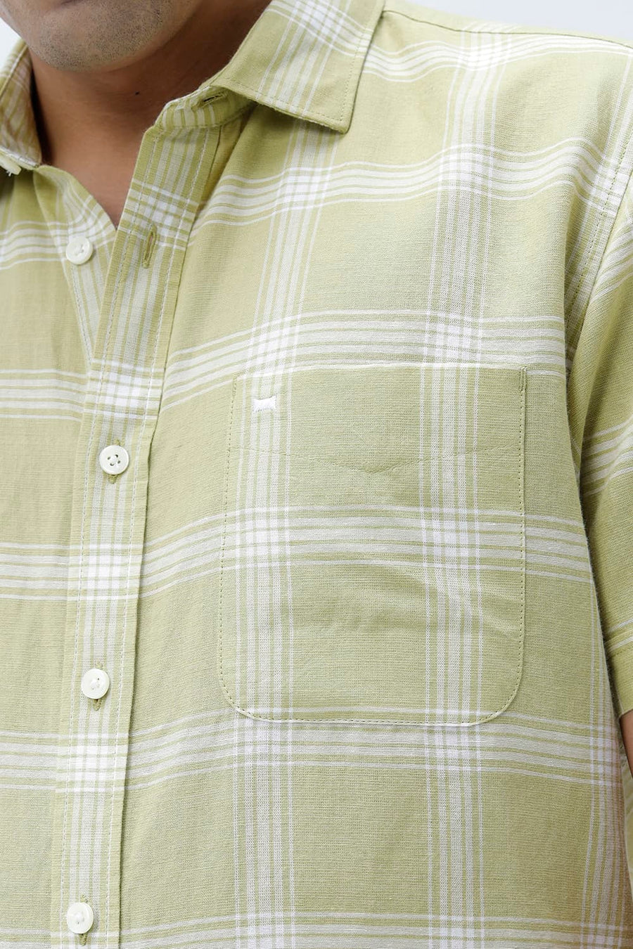 BASICS SLIM FIT BROWN COTTON LINEN CHECKS HALFSLEEVES SHIRT