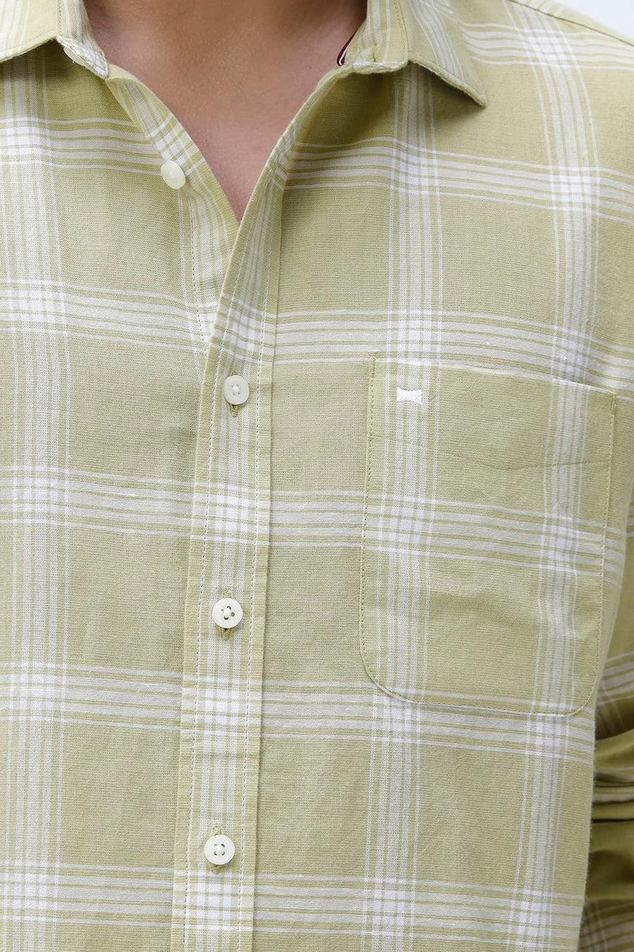 BASICS SLIM FIT BROWN COTTON LINEN CHECKS SHIRT