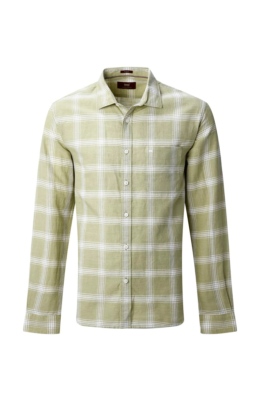 BASICS SLIM FIT BROWN COTTON LINEN CHECKS SHIRT